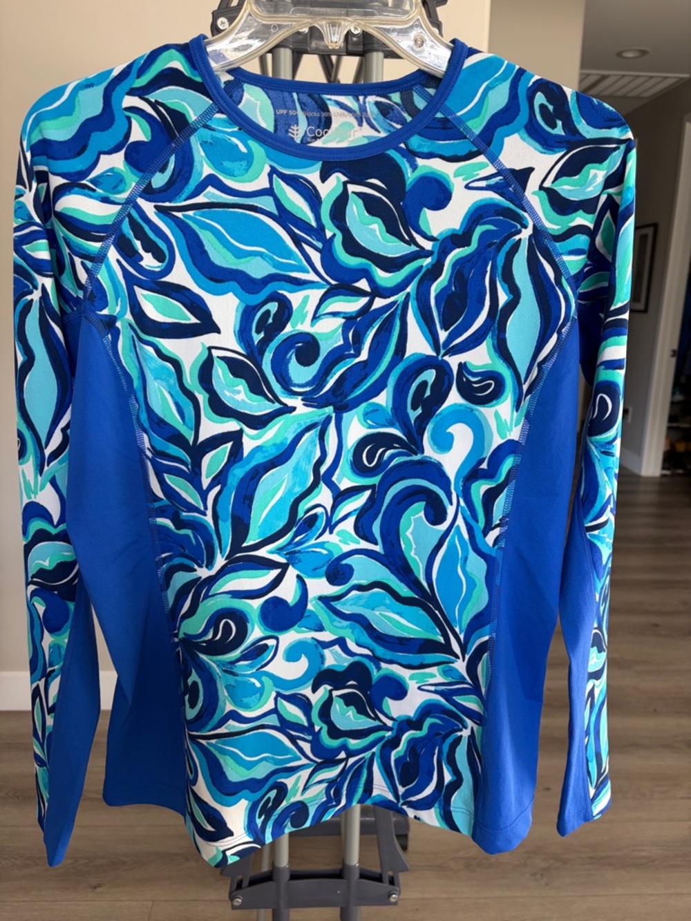 Coolibar Hightide Long Sleeve Blue Rio Paisley Swim Shirt UPF 50+ (S 6-8)